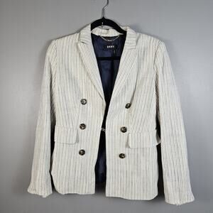 DKNY Womens Pinstripe Blazer Ivory Navy Chain Closure Lined Single‎ Breasted  4R